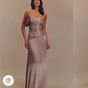 Meshki Strapless Satin Dress in Taupe